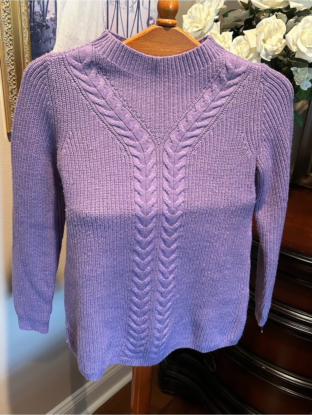 Talbots Lavender Cable Knit Mock Neck Sweater Sz XS. Runs bigger than